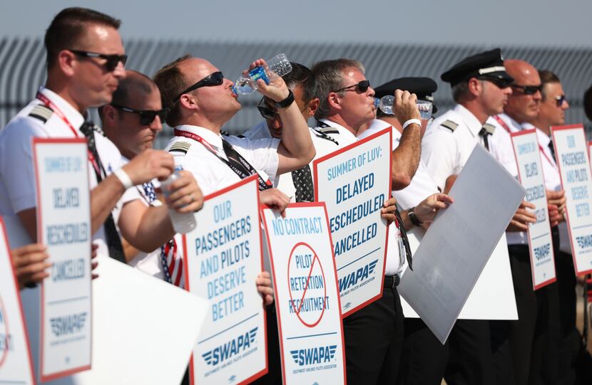 Southwest Airlines pilots picketed for improved work conditions in June outside Dallas Love...