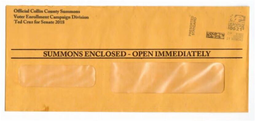 This is the envelope used by the Cruz campaign to get recipients to open the mailer.