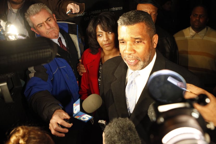 Former Mayor Pro Tem Don Hill talks to the media in 2010 following his sentencing in which...