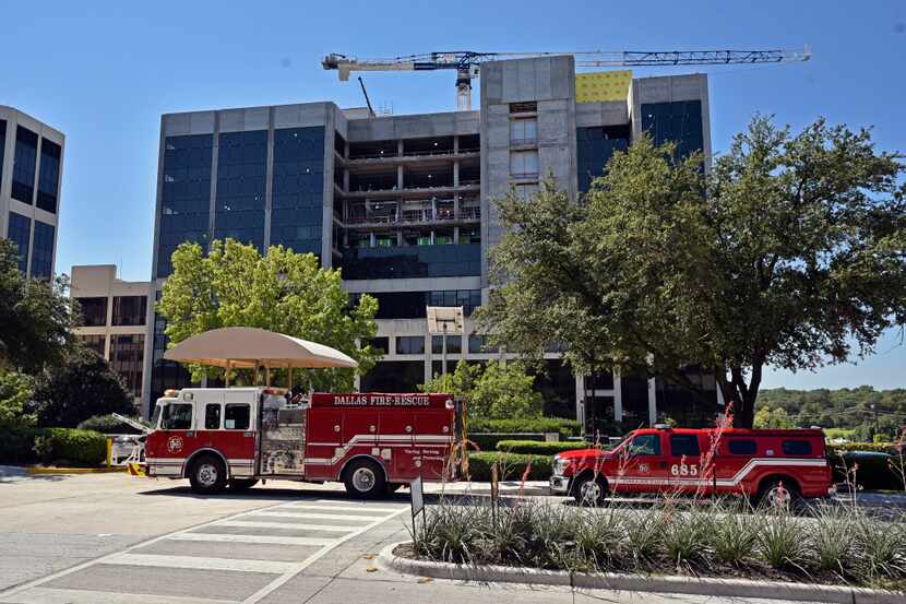 Dallas firefighter trucks parked outside of Medical City Hospital in Dallas, Aug. 22, 2017....