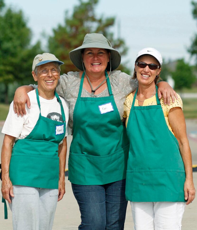 
Collin County Farmers Market founder Kari Gates (center), coordinator Karen Mitchell (left)...