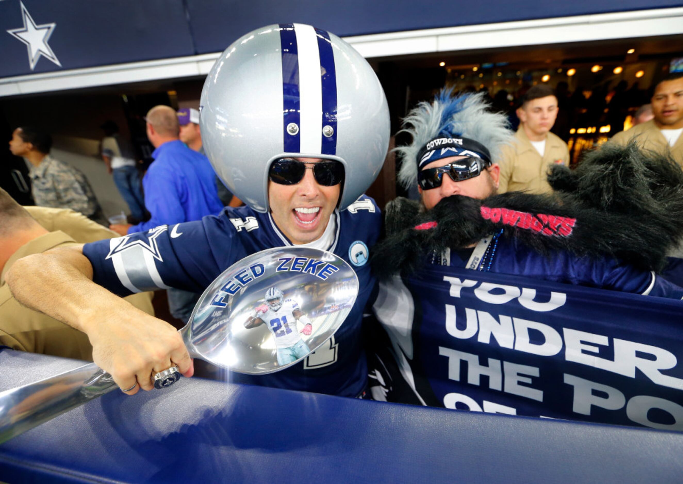 Closeup of Dallas Cowboys fan in oversized cowboy hat at preseason