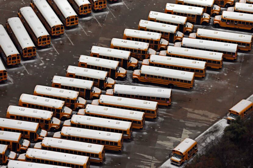 Ice covers the tops of Dallas County Schools buses Saturday, December 6, 2013 in Richardson....