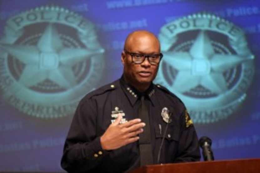  Dallas Police Chief David Brown speaks at a news conference after firing Cardan Spencer in...
