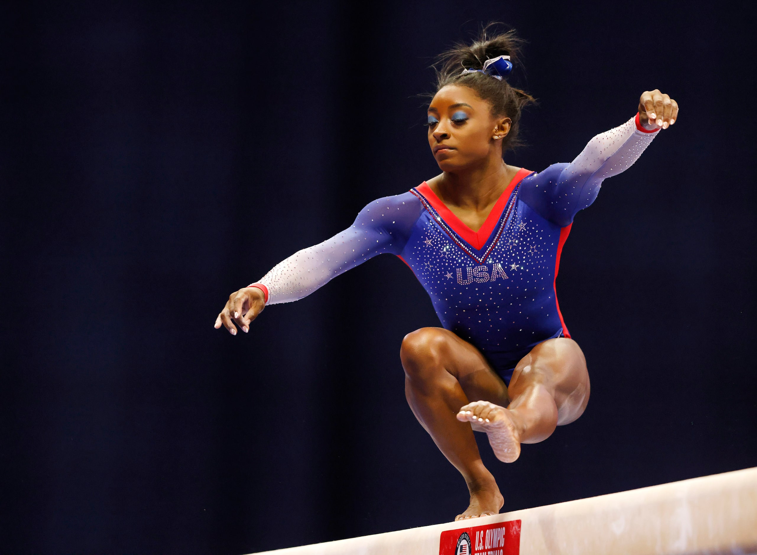 Simone Biles of World Champions competes in balance beam during day 1 of the women's 2021...