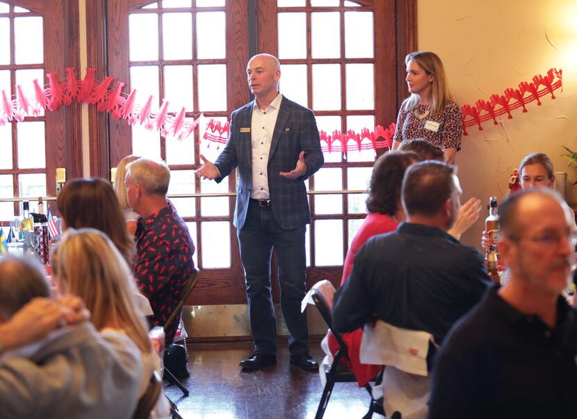 Patrik Melander speaks during the Swedish American Chamber of Commerce Swedish lobster feast...