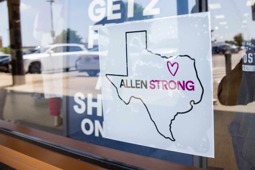 An Allen Strong sticker in the window of the Aéropostale at the Allen Premium Outlets in...