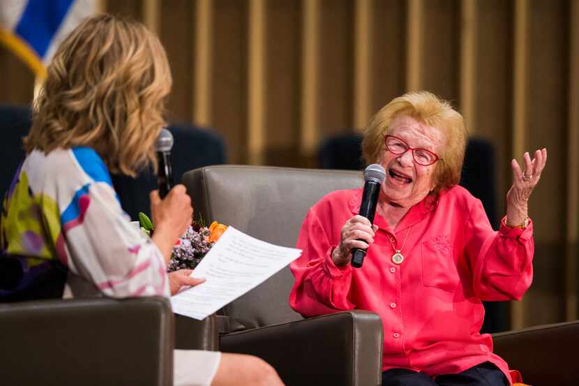 Noted sex therapist Dr. Ruth is interviewed by WFAA's Jane McGarry at a fundraiser for the...