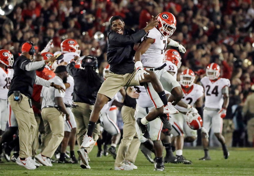 FILE - In this Monday, Jan. 1, 2018, file photo, Georgia linebacker Lorenzo Carter (7)...