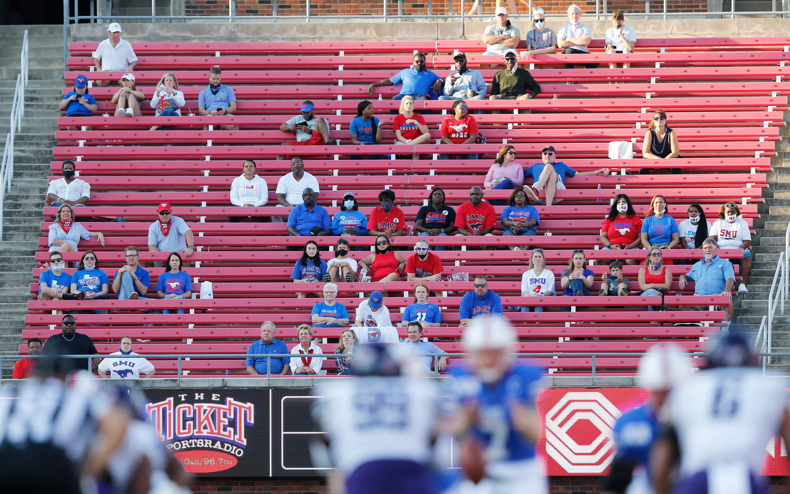 Southern Methodist Mustangs fans watch as their Mustangs play the Stephen F. Austin...