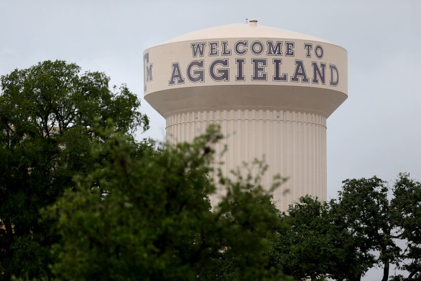 The water tower at Texas A&M campus in College Station, Texas on June 20, 2018.