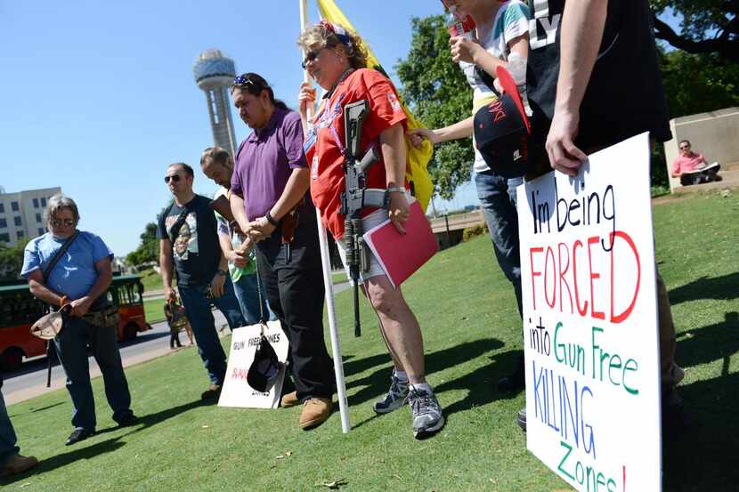 
Protesters gathered to pray during the Life and Liberty Walk to End Gun Free Zones in...