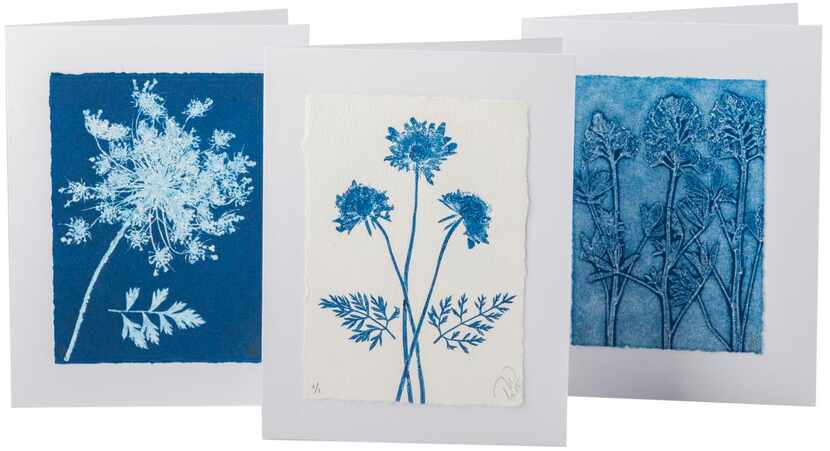 Botanical monoprint notecards are produced by Off Avenue Studio, just off Lower Greenville...