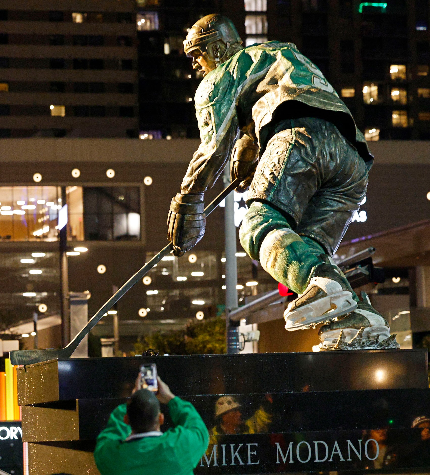 Dallas Stars legend Mike Modano’s statue is unveiled at the American Airlines Center,...