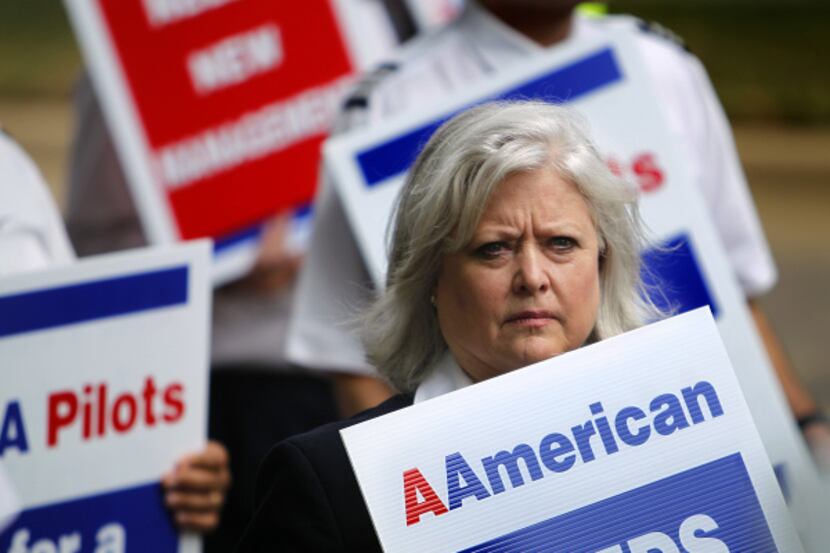 Mary Wilson and other flight attendants  joined with American Airlines pilots in May to...