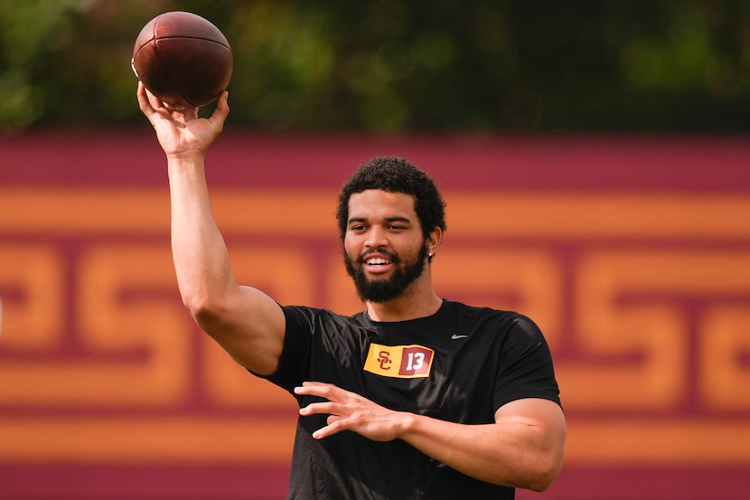 Southern California quarterback Caleb Williams throws during the NCAA college football...