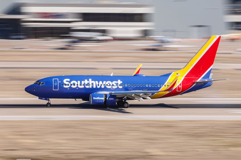 A Southwest Airlines plane is about to take off at Dallas Love Field airport in Dallas on...