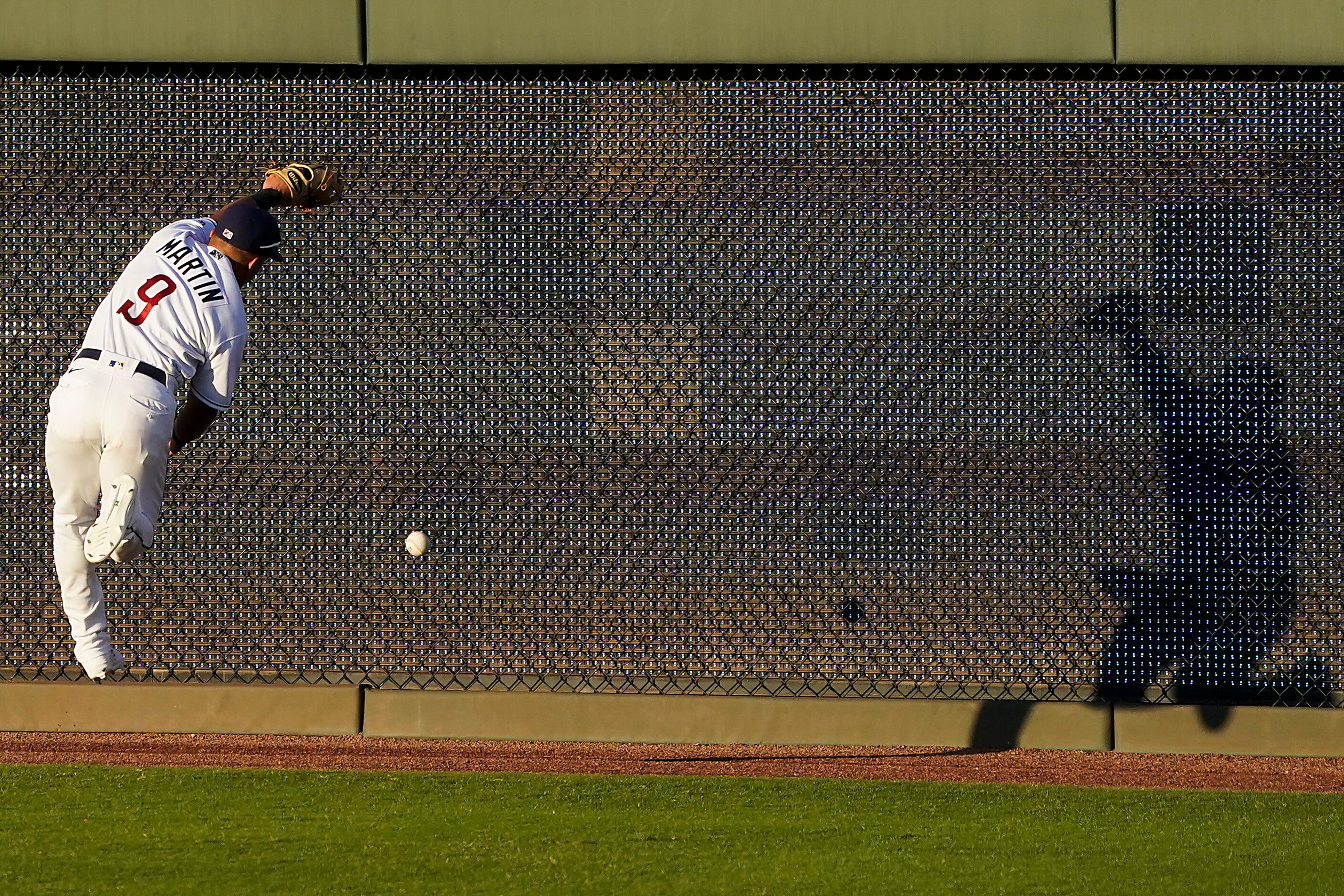 Round Rock Express right fielder Jason Martin can’t make the play on a double by Oklahoma...