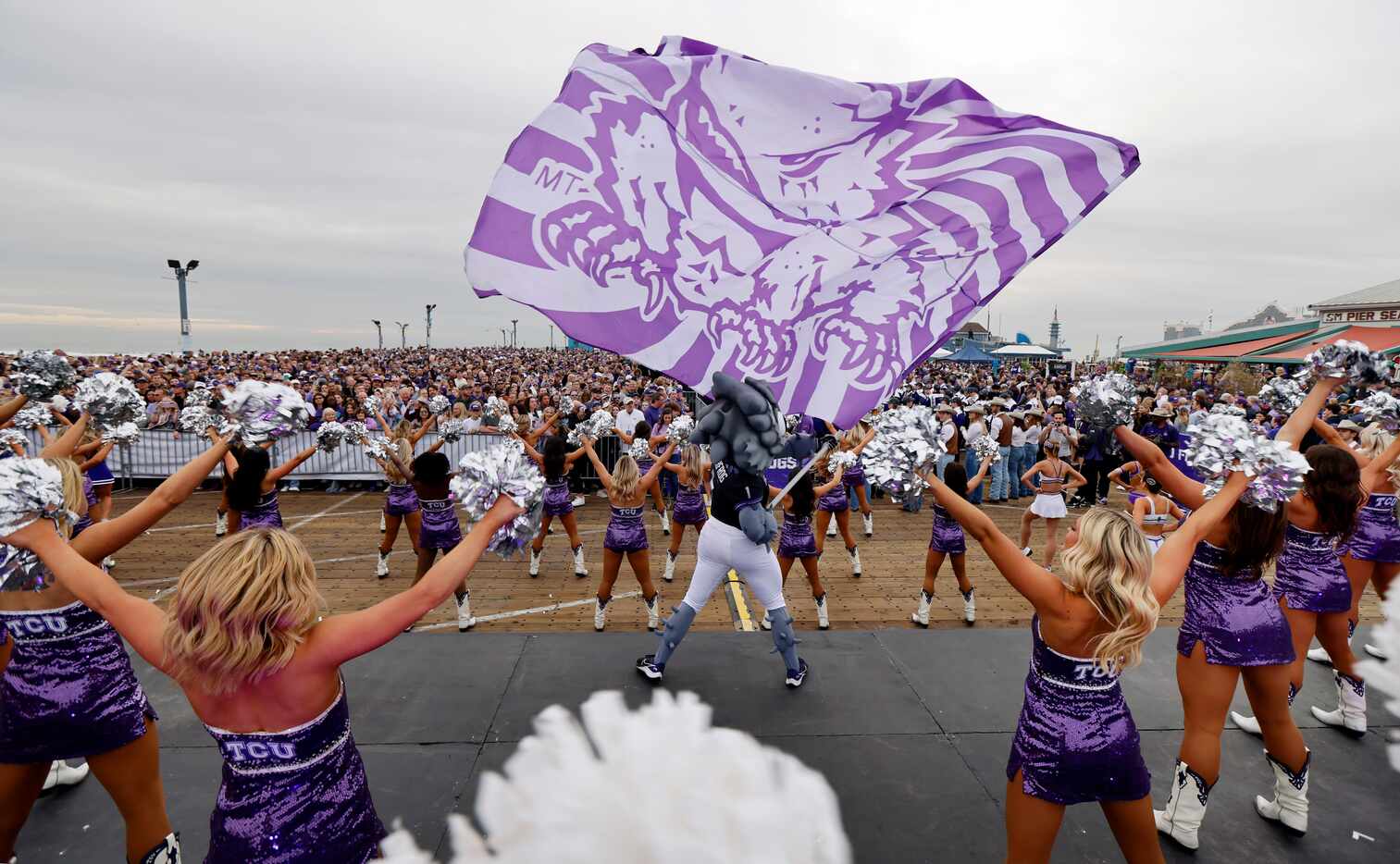 Ahead of the CFP National Championship football game, the TCU Horned Frogs mascot, Super...