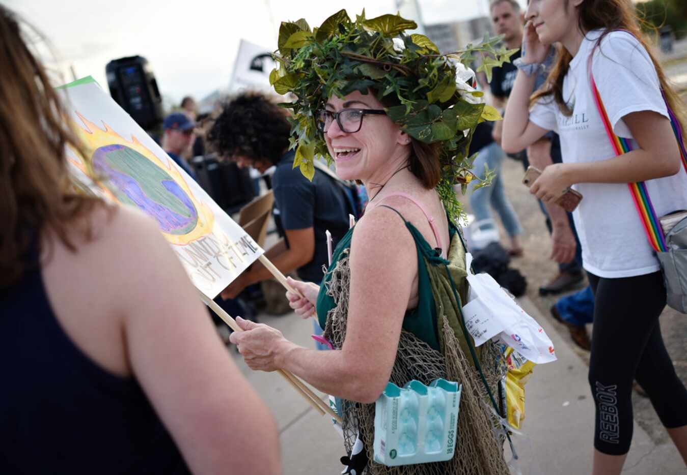 Patricia Brown, 49, of Midlothian, a green advocate, wears her Halloween costume of...