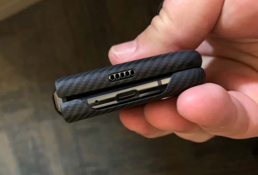 The ports on the Samsung Galaxy Fold. Note that the case is attached.