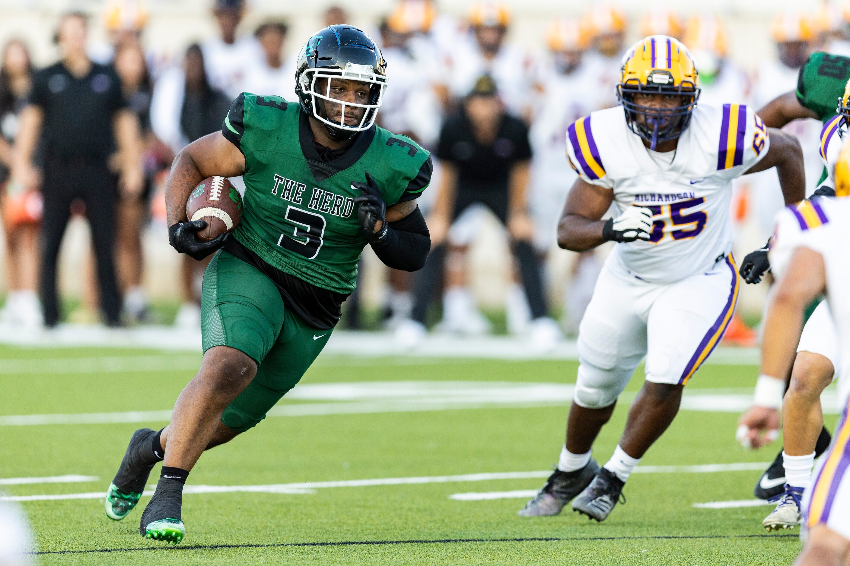 Berkner junior running back Kaden Alcorn (3) carries the ball during the first half of a...