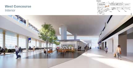 A rendering of the west concourse interior at William P. Hobby Airport.