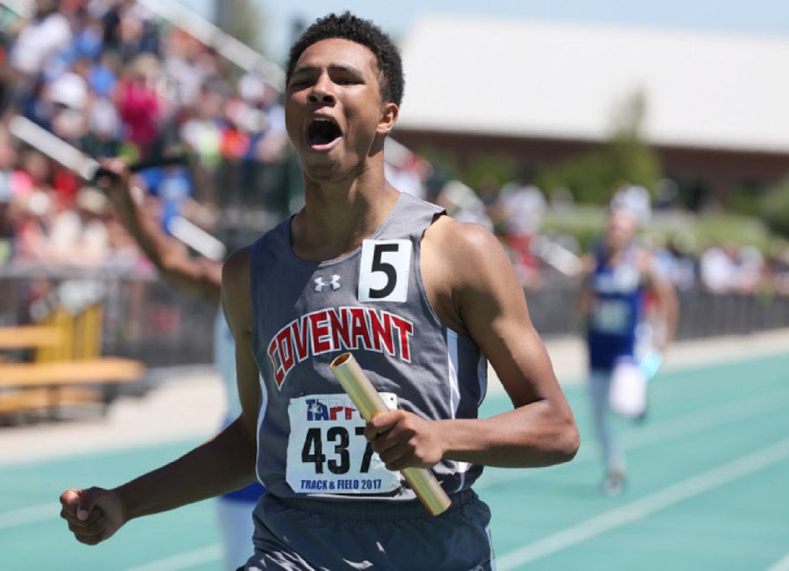 Dallas Covenant Noah Jones reacts to their first place win during the Tapps State 3A mens...