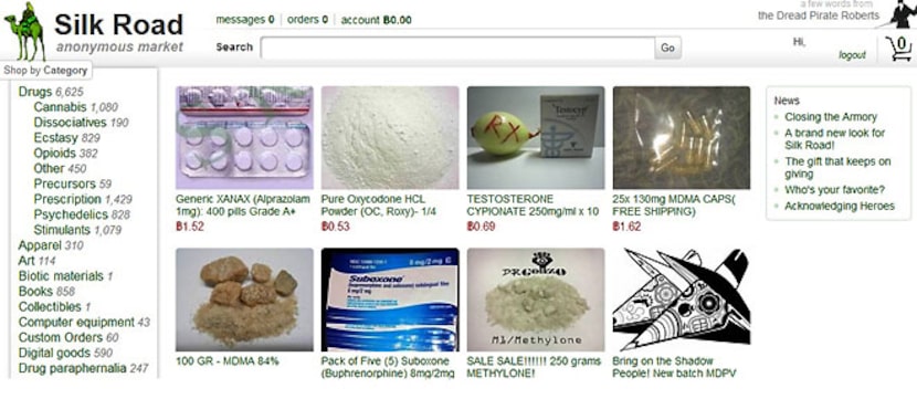 This frame grab from the Silk Road website shows thumbnails for products allegedly available...