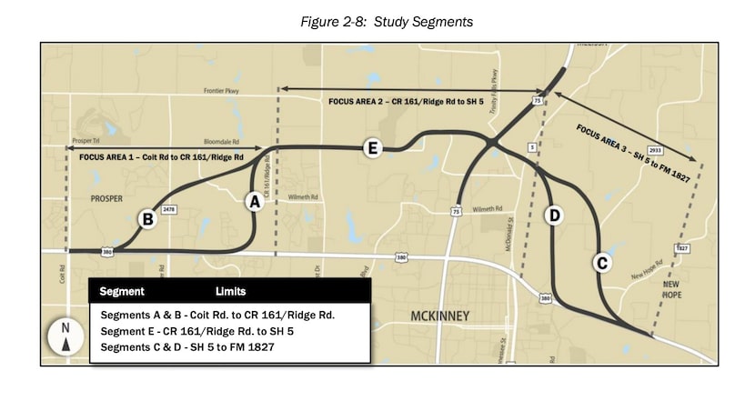 Study segments of the U.S. 380 bypass.