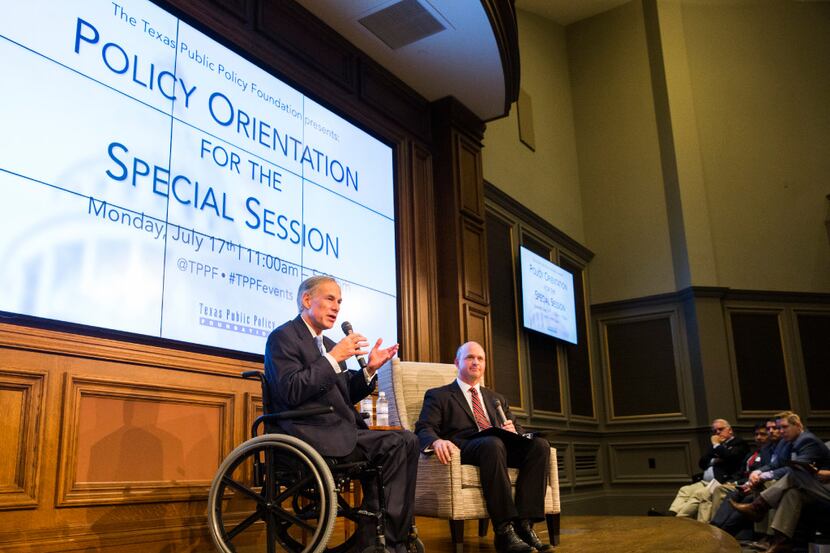 Texas Gov. Greg Abbott speaks at a Texas Public Policy Foundation policy orientation event...