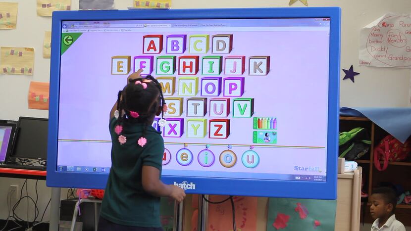 A student at Harllee Early Childhood Center interacts with educational software on a...