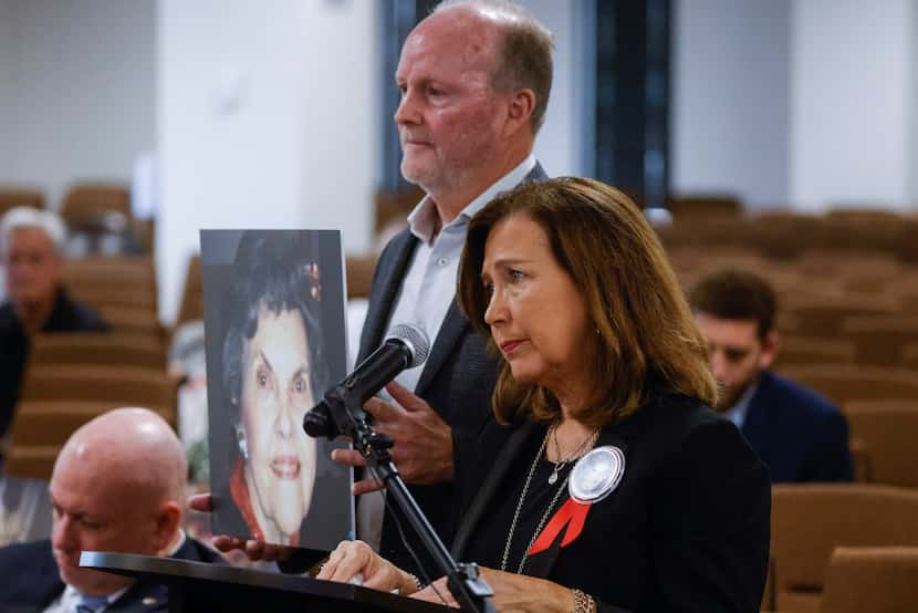 Loren Smith Adair, daughter of alleged victim Phyllis Payne alongside her husband, David...