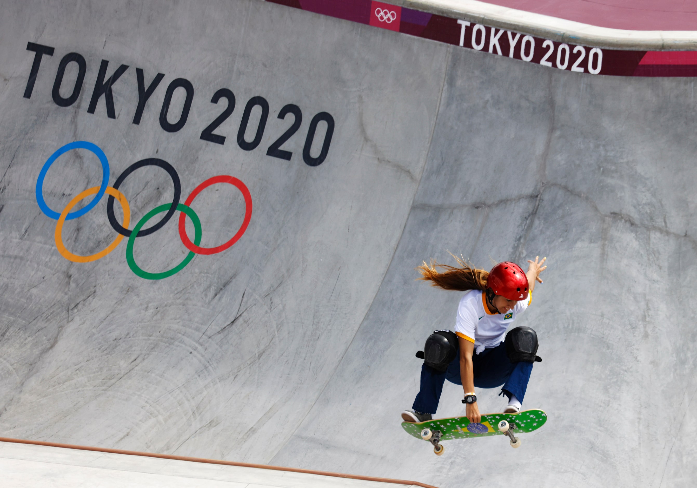 Brazil’s Dora Varella competes during the women’s skateboarding prelims at the postponed...