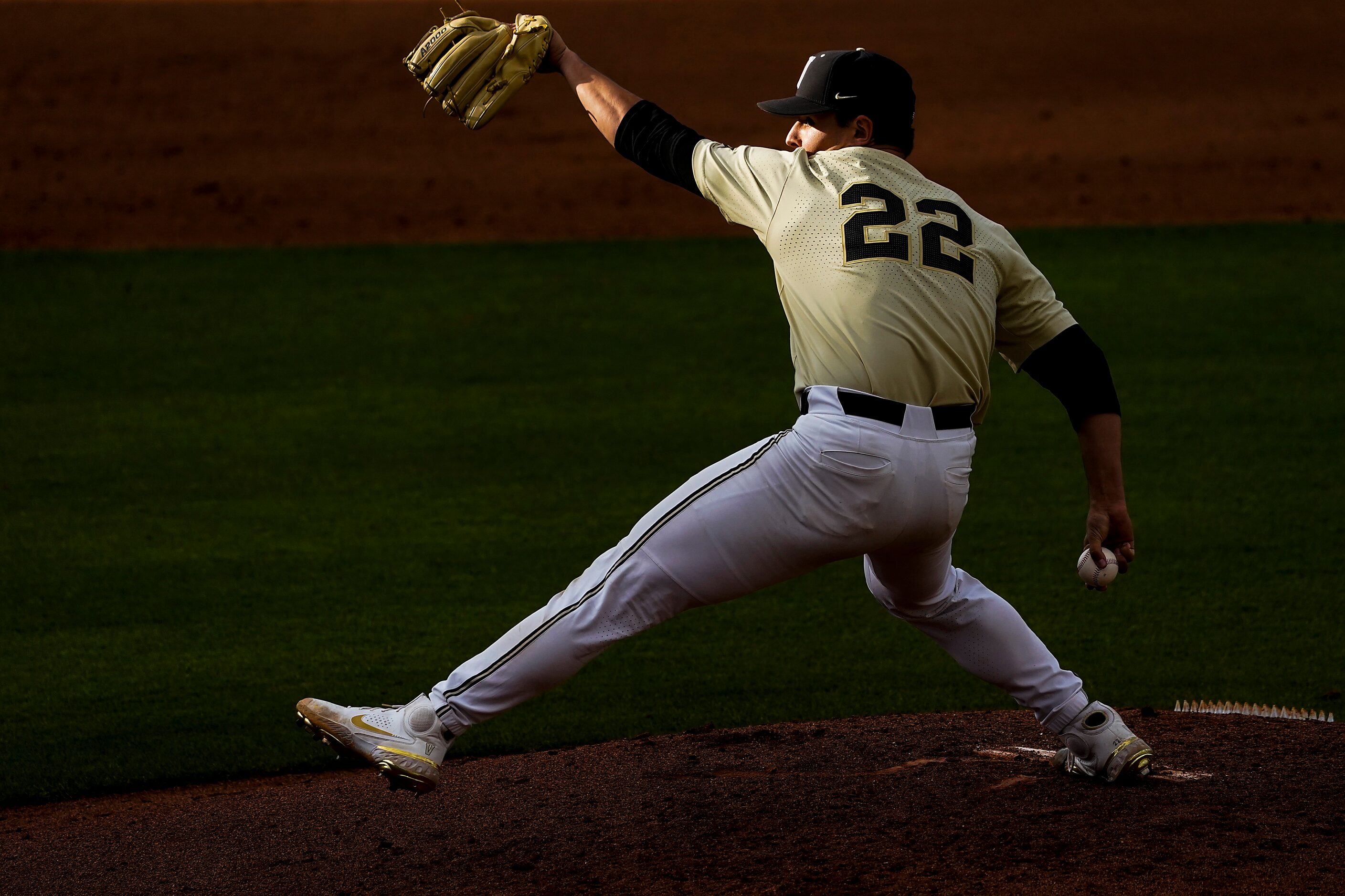 Vanderbilt pitcher Jack Leiter delivers during an NCAA baseball game against Mississippi at...