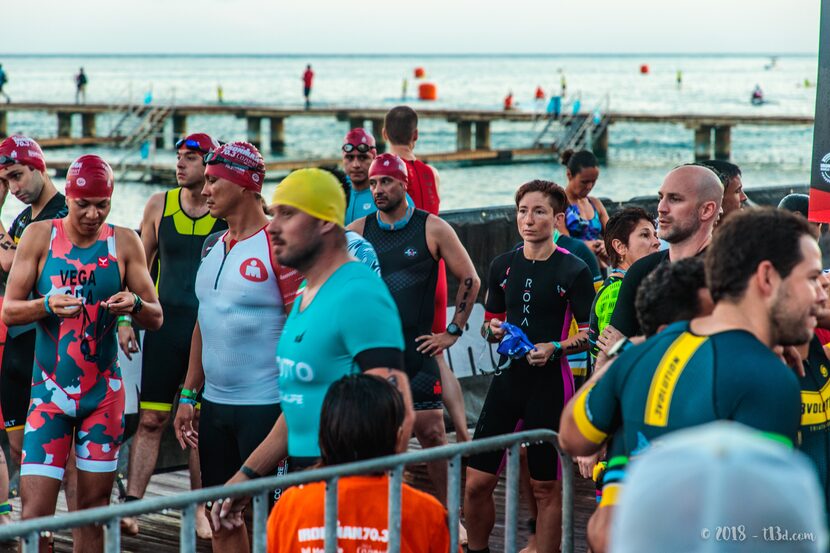 Brandi Grissom Swicegood waits for the start of the swim portion of the 70.3 Ironman in...