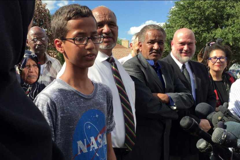  Ahmed Mohamed and his family spoke with the media about the homemade clock he built, being...