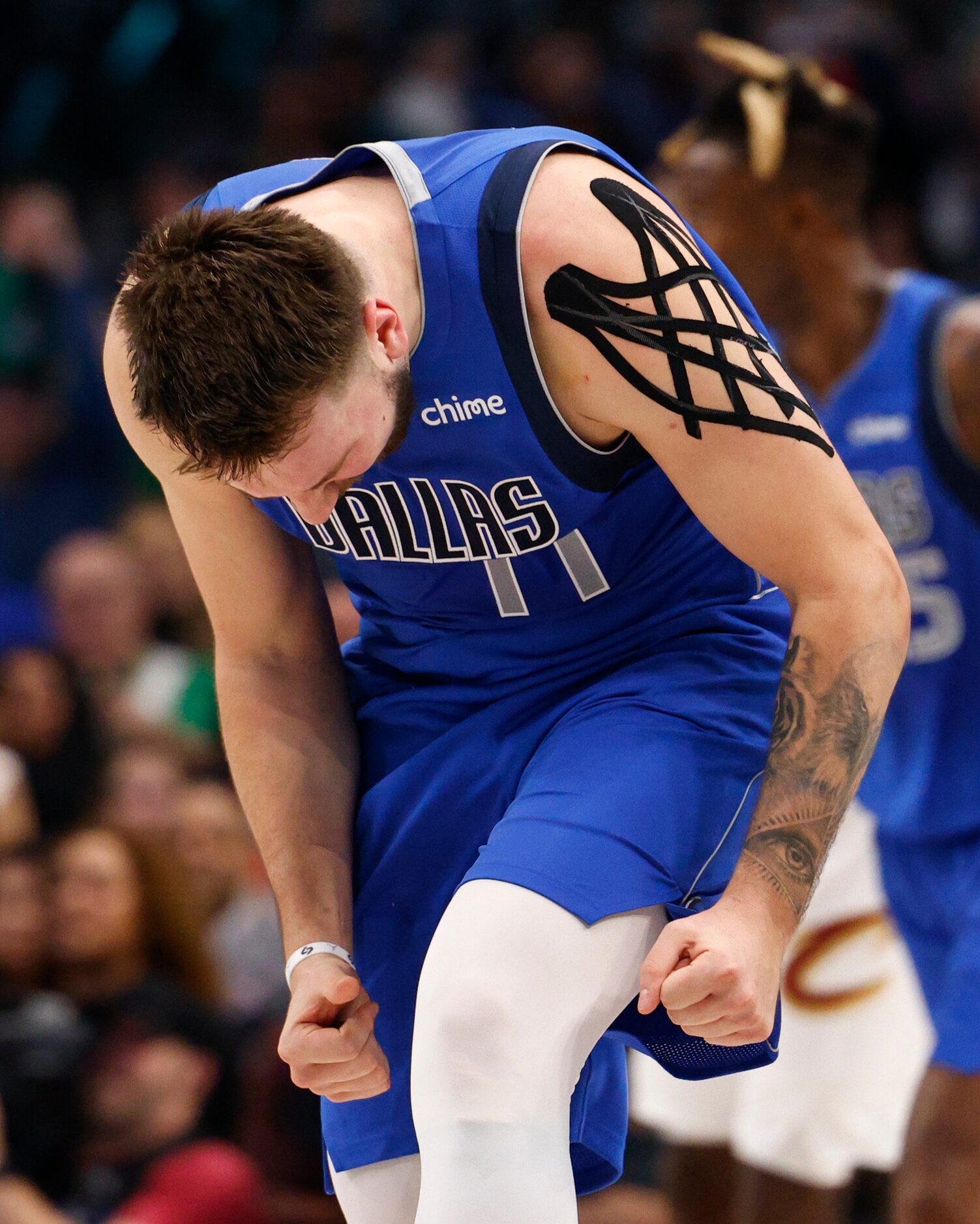 Dallas Mavericks guard Luka Doncic (77) reacts after missing a three-point shot during the...