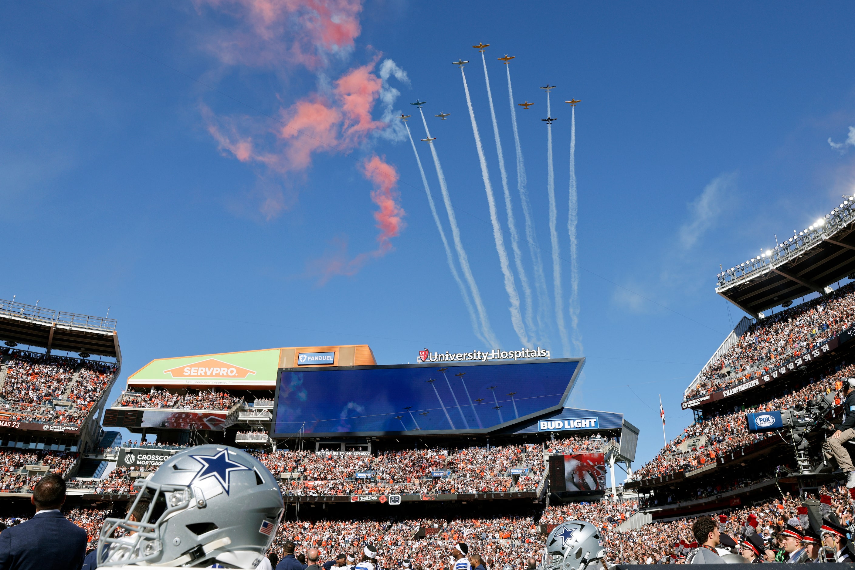 The T-34 Association performs a flyover before a game between the Dallas Cowboys and the...