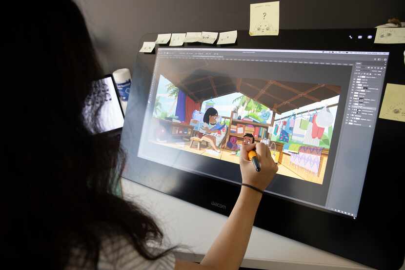 Ruby Wang, a concept artist at Flight School Studio, demonstrates her drawing process on...
