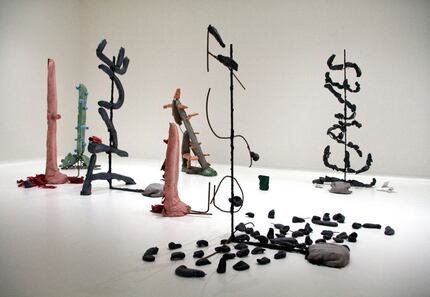 Installation view at the "Sightings: Michael Dean" exhibition at the Nasher Sculpture Center...