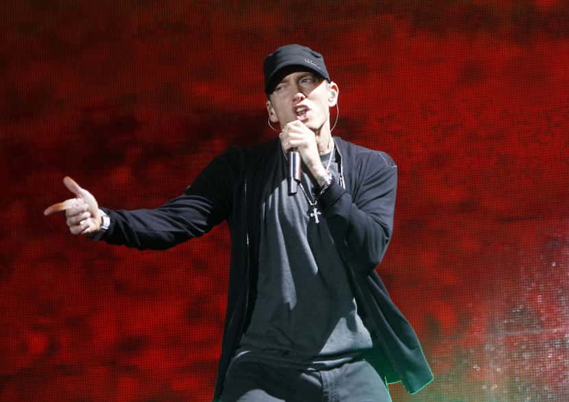 Rapper Eminem performs at Yankee Stadium in New York. 
