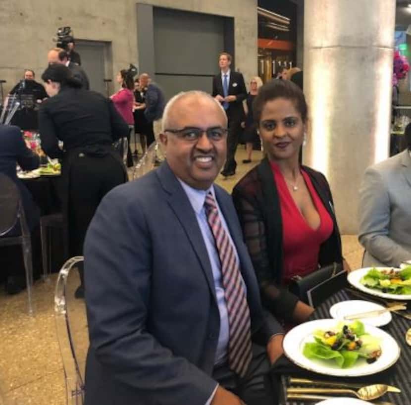 Adil Munir Yusuf and his wife at an American Airlines award ceremony where he was recognized...