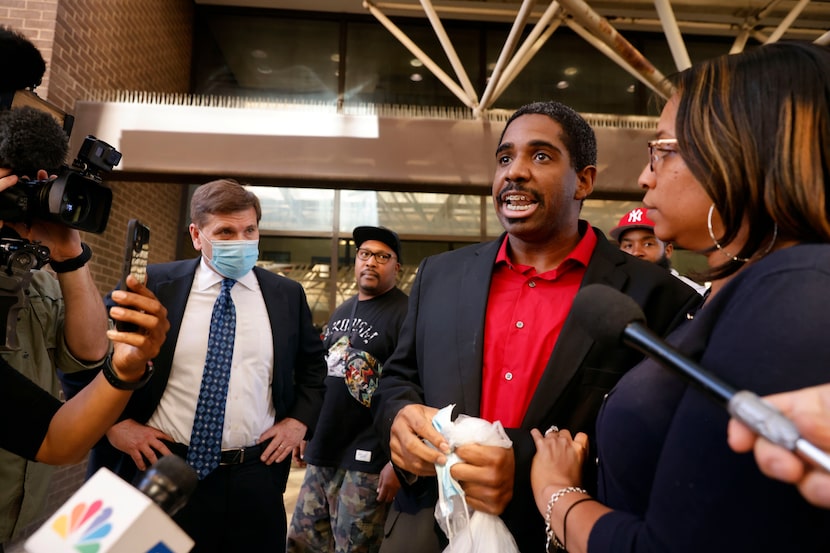 Former Dallas police officer Bryan Riser leaves the Dallas County jail after his release in...