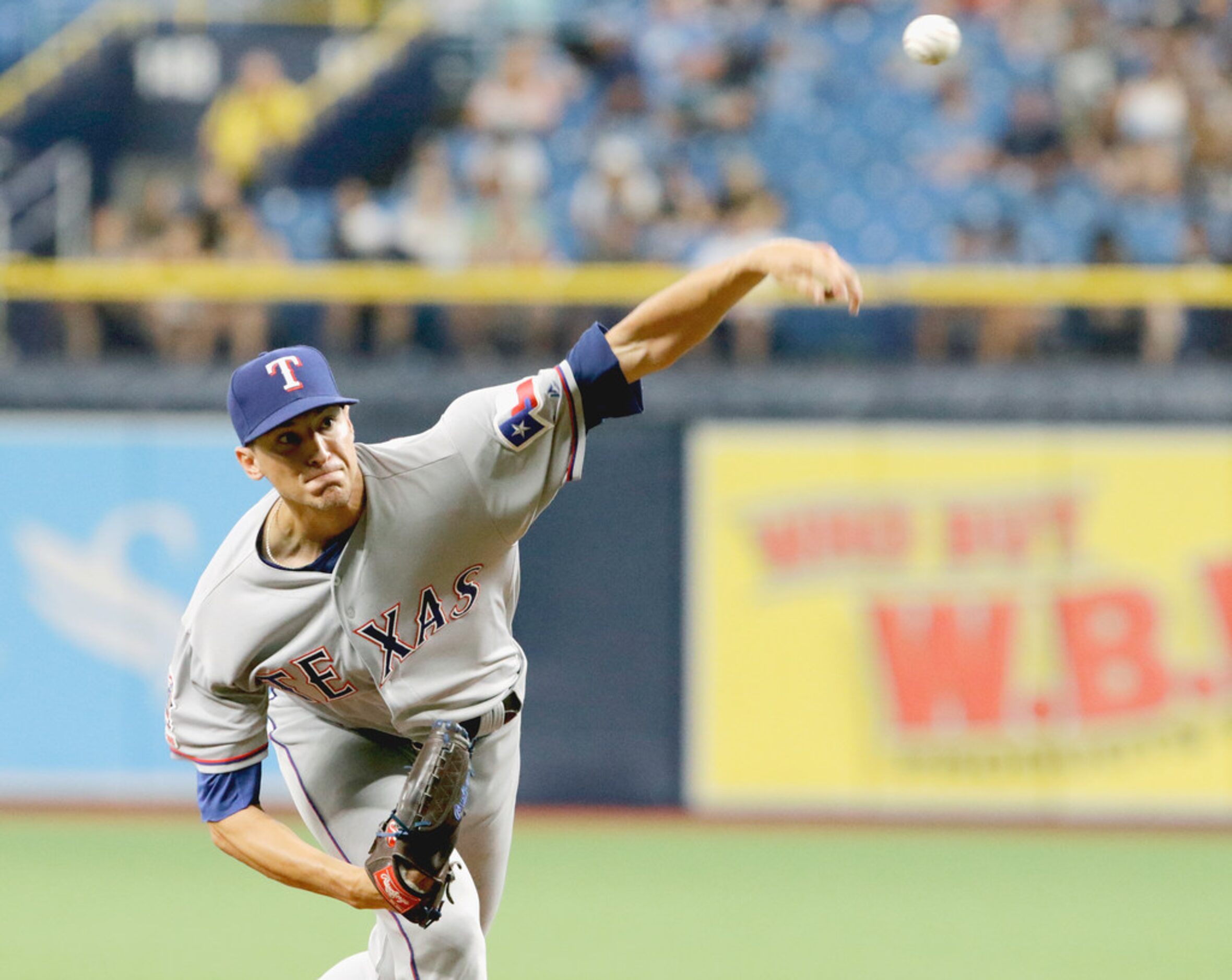 ST. PETERSBURG, FL - JUNE 30:  Brett Martin #59 of the Texas Rangers delivers a pitch during...