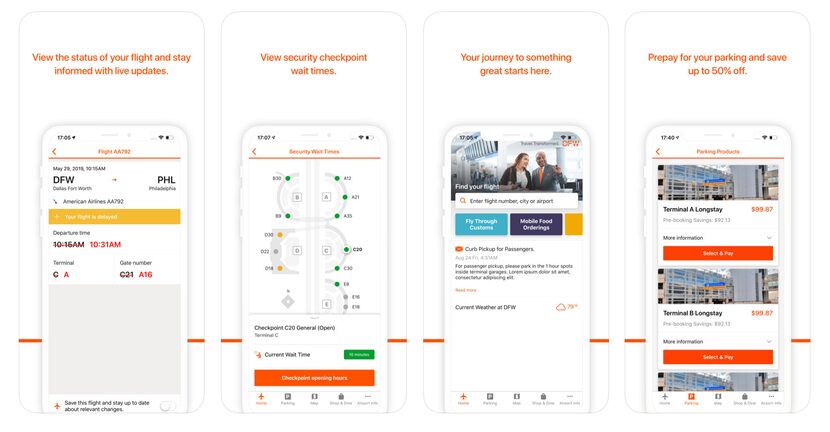 DFW Airport's app features.