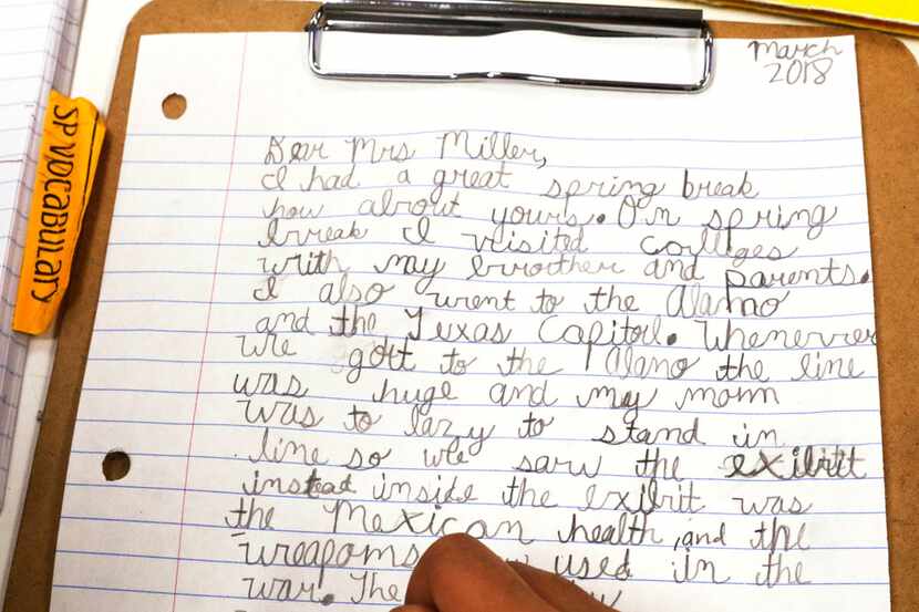 Good Shepherd Episcopal School third-grader Ahan Jain writes to his pen pal Nancy Miller, a...