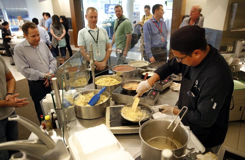 Denbury Resources employees get free breakfast and lunch at the company cafe in Plano. (Tom...