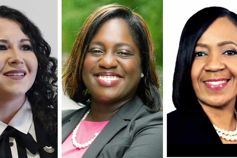 Dallas lawyers Elissa Wev, left, and Monique Bracey Huff, center, are running against County...