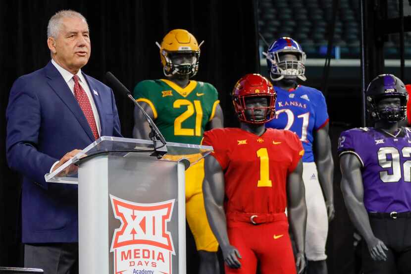 Outgoing Big 12 Conference commissioner Bob Bowlsby speaks during the Big 12 Conference...